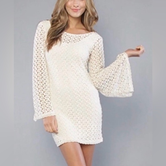 FREE PEOPLE  Ivory Gypsy Lace Bodycon Dress SIZE: SMALL - Picture 2 of 12